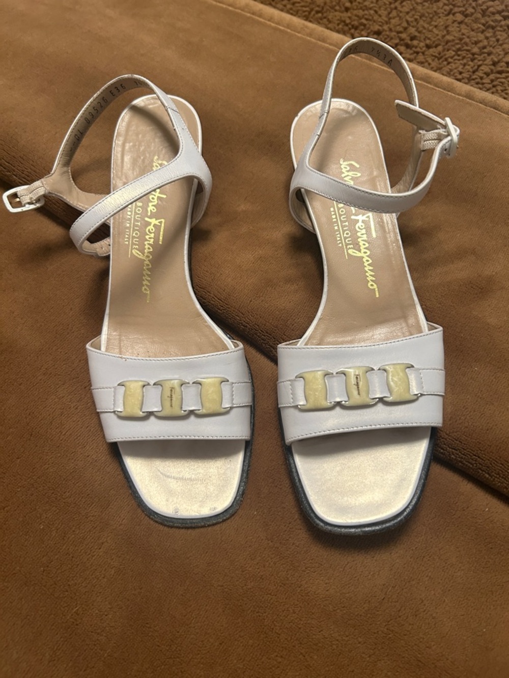 Salvatore Ferragamo White Leather Open-Toe Ankle Strap Sandals